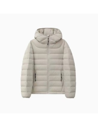 Down jacket with hood, lightweight and slim-fitting