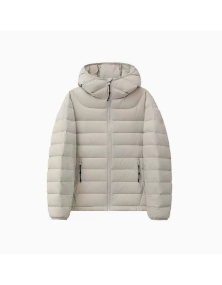 Down jacket with hood, lightweight and slim-fitting