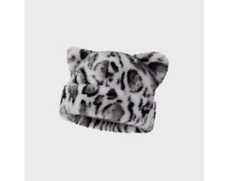 Leopard-pattern plush teddy bear thick winter hat
